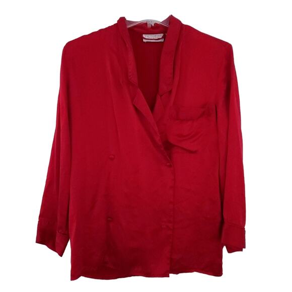 Vintage Victoria's Secret Gold Label 100% Silk Pajama Top SZ P Red Double Breast - Picture 1 of 4